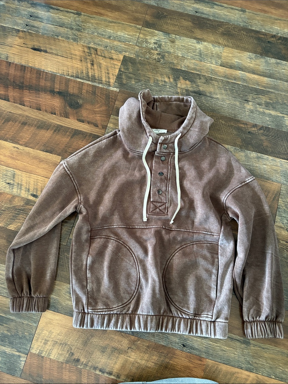 Zenana Outfitters Brown Mineral Hooded Pullover